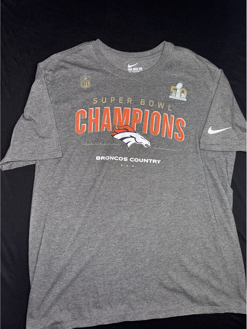 Nike Denver Broncos Super Bowl 50 Champions Mens XL Gray T-Shirt NFL